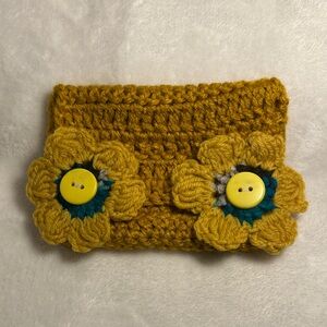 New no tag,Handmade Yellow Crochet Pouch with Floral Accents